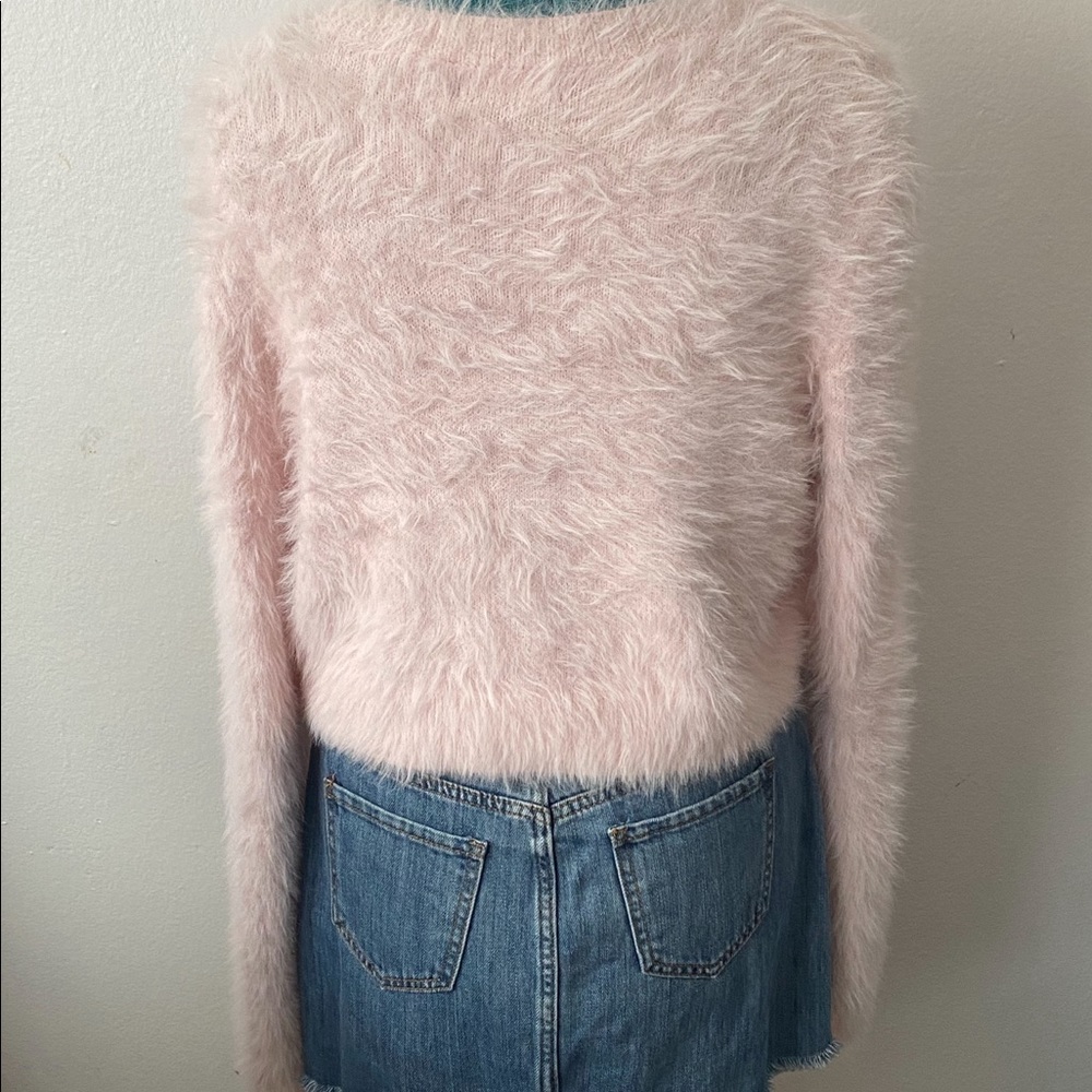 Kendall & Kylie Ultra Soft and Cozy High Crewneck Pale Pink Eyelash Sweater - Picture 8 of 10
